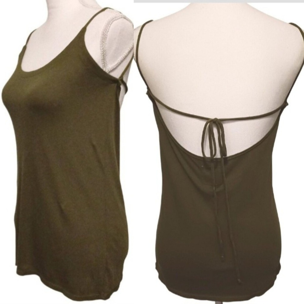 NEW Chaser Women's Military Green Cotton Strappy Tie Back Tank Top XS‎ Olive